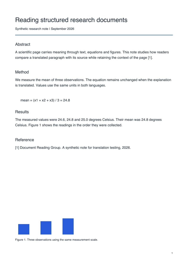 English research note with four sections, a mean-value equation and a three-bar chart