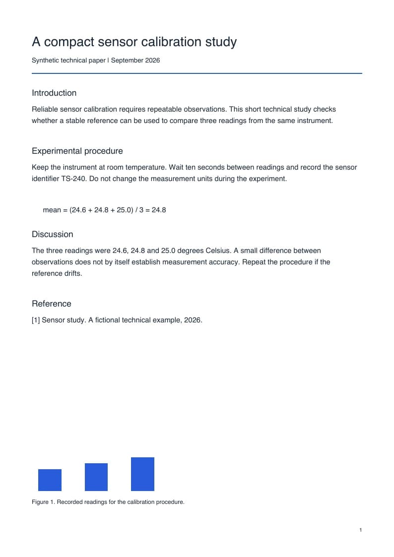 English calibration study with an experimental procedure, mean-value equation and chart