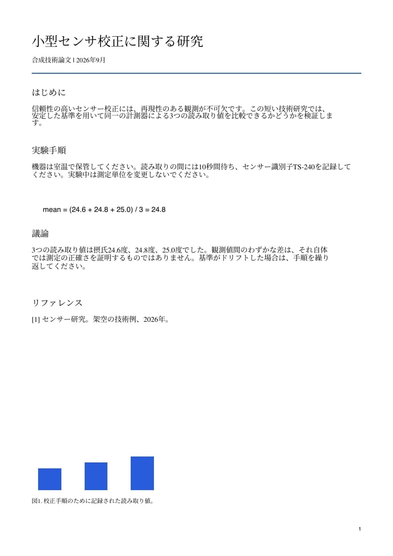 Actual Japanese translation of the calibration study showing kanji, kana, equation and chart